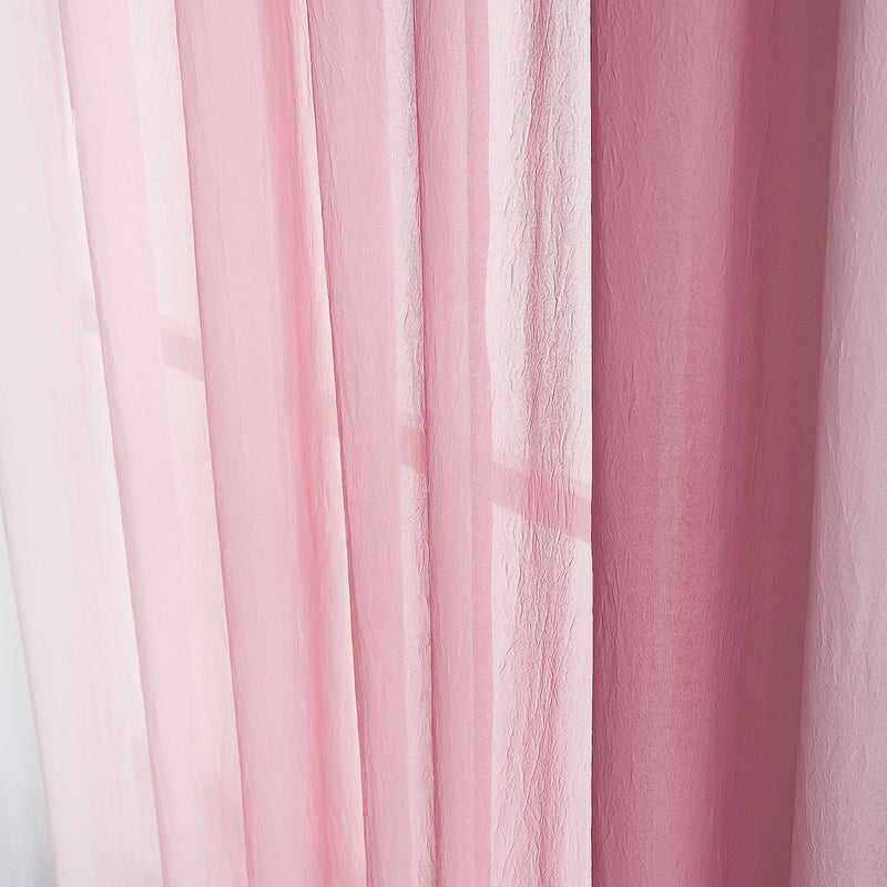 Purainbow Chiffon Sheer Ombre Curtains for Living Room, Grommet Special Crinkle Gradient Pink Semi Sheer Window Treatments Privacy with Light for Bedroom Kids Room, All Season, 52"x63"x2 - Image 5