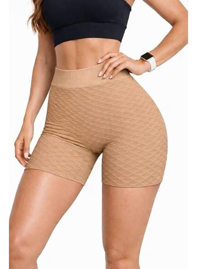 High Waisted Textured Workout Shorts One Size for 50-100 kg Tummy Control Compression Athletic Fitness Gym Training
