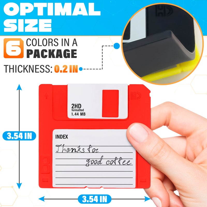 DIMROM 6 Pcs Floppy Disk Coaster - 6 Bright Colors Pack of 3.54x3.54x0.2 Funny Coasters for Adults Made of Durable, Flexible, Waterproof Silicone Suited for Marker Inscriptions - Cute 90s Nostalgia Gifts - Image 2