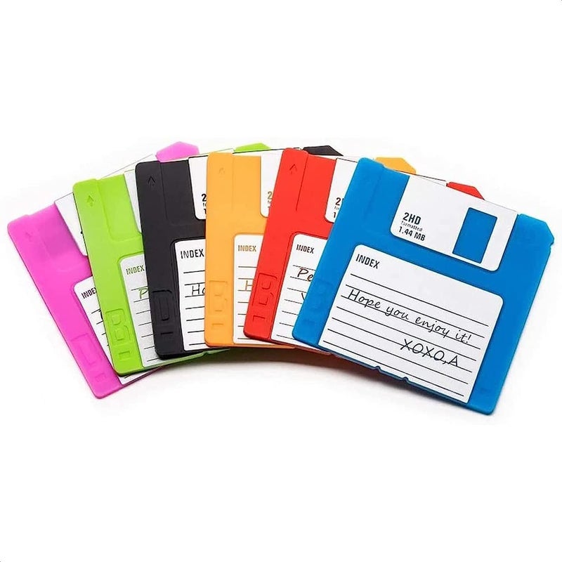 DIMROM 6 Pcs Floppy Disk Coaster - 6 Bright Colors Pack of 3.54x3.54x0.2 Funny Coasters for Adults Made of Durable, Flexible, Waterproof Silicone Suited for Marker Inscriptions - Cute 90s Nostalgia Gifts - Image 1