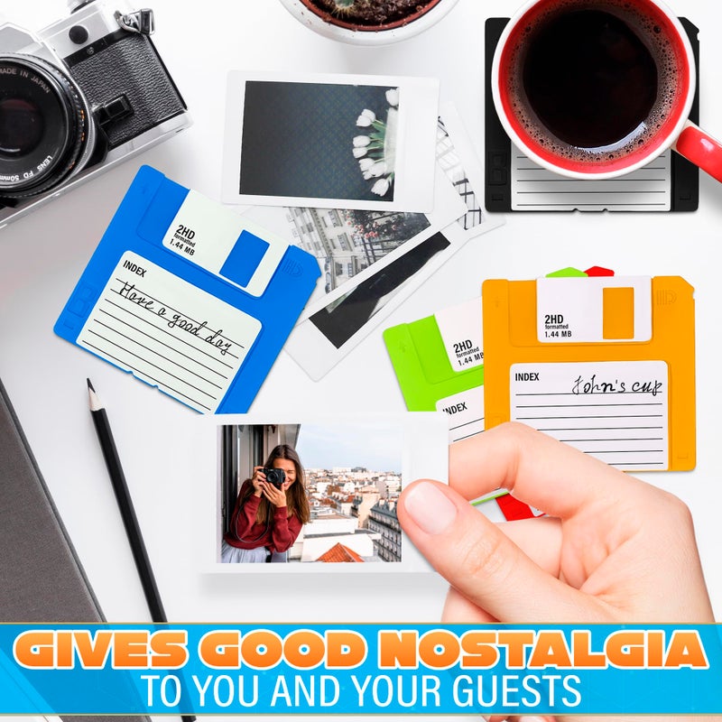 DIMROM 6 Pcs Floppy Disk Coaster - 6 Bright Colors Pack of 3.54x3.54x0.2 Funny Coasters for Adults Made of Durable, Flexible, Waterproof Silicone Suited for Marker Inscriptions - Cute 90s Nostalgia Gifts - Image 5