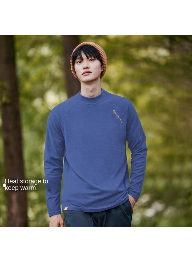 Semi-high Neck Long Sleeve T-shirt For Men, Autumn Style, Raglan Sleeve Design, Warm Thermal Undershirt, Embroidered Pullover Top For Layering - Image 2