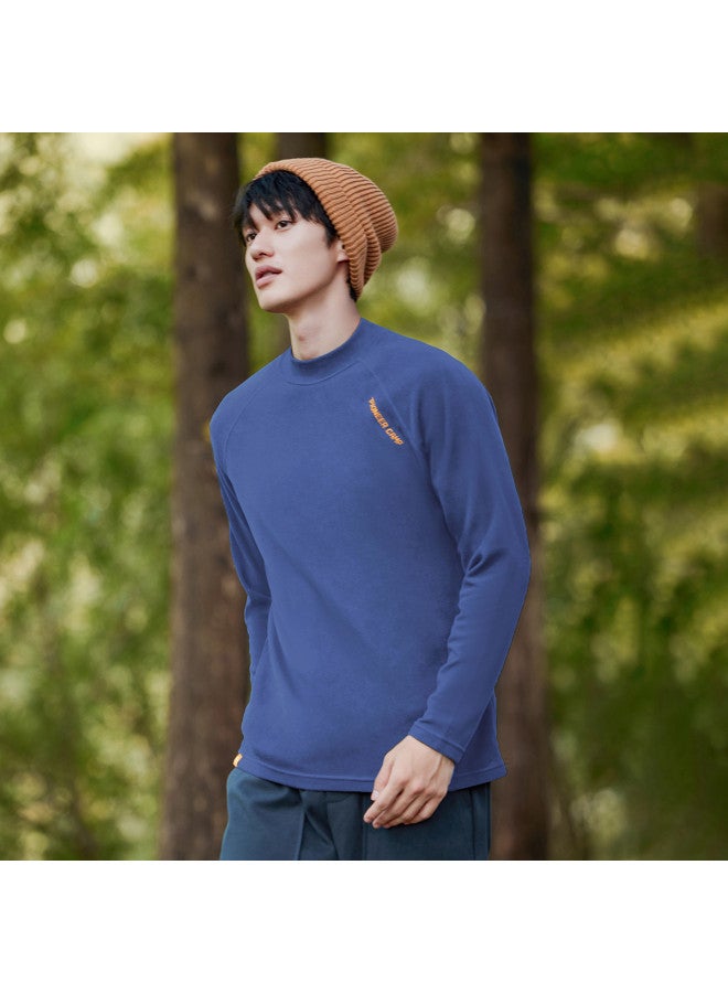 Semi-high Neck Long Sleeve T-shirt For Men, Autumn Style, Raglan Sleeve Design, Warm Thermal Undershirt, Embroidered Pullover Top For Layering - Image 3