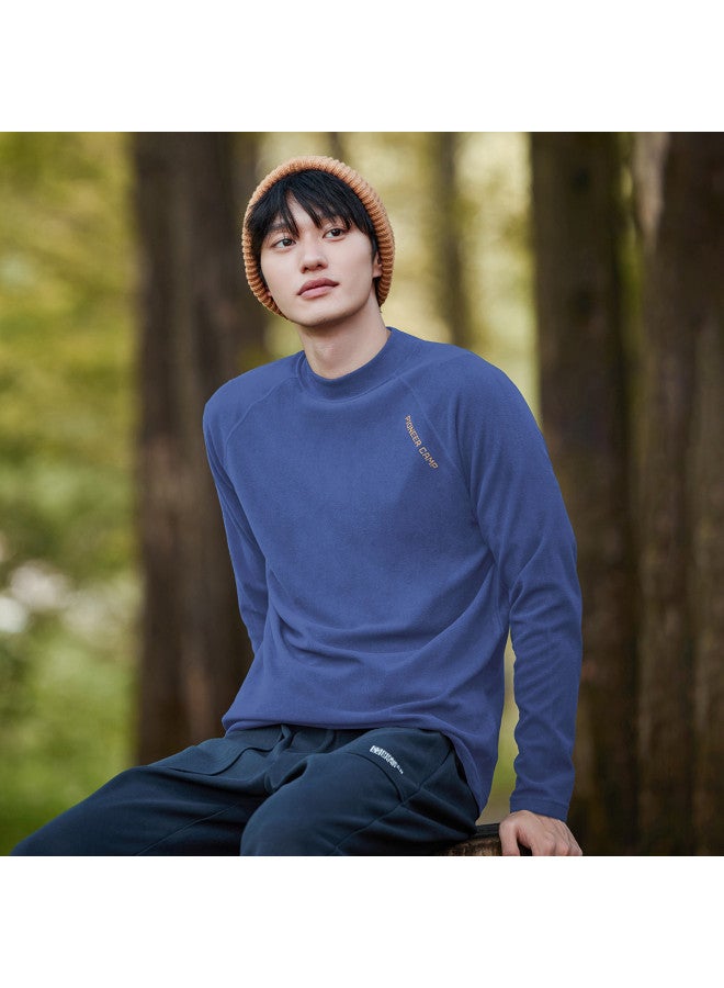 Semi-high Neck Long Sleeve T-shirt For Men, Autumn Style, Raglan Sleeve Design, Warm Thermal Undershirt, Embroidered Pullover Top For Layering - Image 5