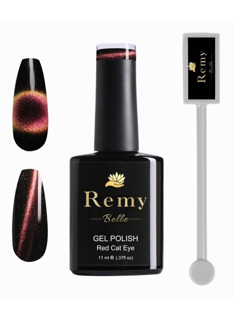 Remy Belle Gel Nail Polish, Cat Eye Red with Magnet Stick, 11ml (Requires curing under UV/LED Lamp and a Dark Base to obtain effect pictured)  - Image 1