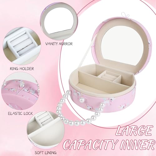velachuan Princess Jewelry Box for Girls with Hair Accessories,Girls Hair Clips Bows Set, Fashion Hair Styling Kit with Mirror,Pink Sparkle Trinket Box Includes Hair Clips (Flower) - Image 2