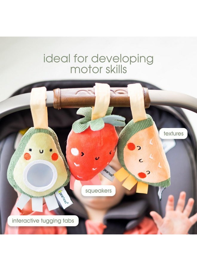 pearhead Pearhead Fruit Stroller Toys, Plush Interactive Toy Set for Baby Car Seat with Hanging Mirror, Babyu Car Mirror Toys, Strawberry Avocado Watermelon, Set of 3  - Image 3