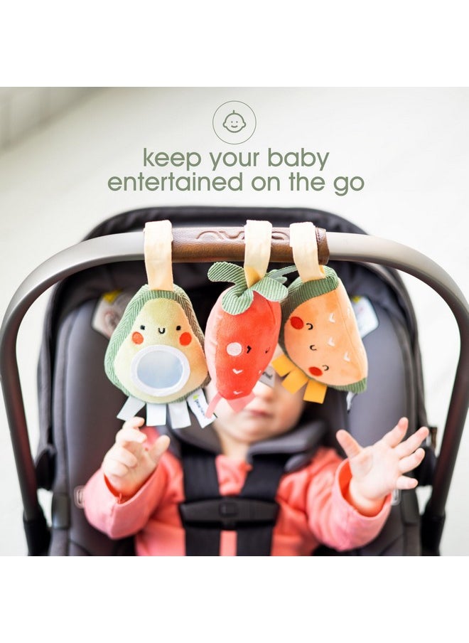 pearhead Pearhead Fruit Stroller Toys, Plush Interactive Toy Set for Baby Car Seat with Hanging Mirror, Babyu Car Mirror Toys, Strawberry Avocado Watermelon, Set of 3  - Image 2