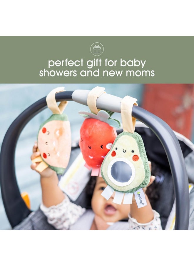 pearhead Pearhead Fruit Stroller Toys, Plush Interactive Toy Set for Baby Car Seat with Hanging Mirror, Babyu Car Mirror Toys, Strawberry Avocado Watermelon, Set of 3  - Image 4
