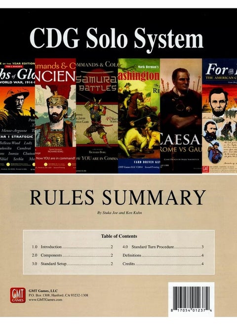 GMT Games GMT: CDG Solo System Kit, 2nd Edition, Solitaire System for GMT's Card Driven Games