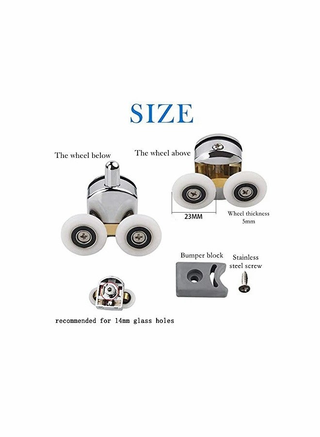 Shower Door Rollers, 4pcs Sliding Shower Doors Wheels Replacement Roller Runner Wheel 2 Top & 2 Bottom Chrome Plated Door Roller fit Glass Holes 14mm - Image 2