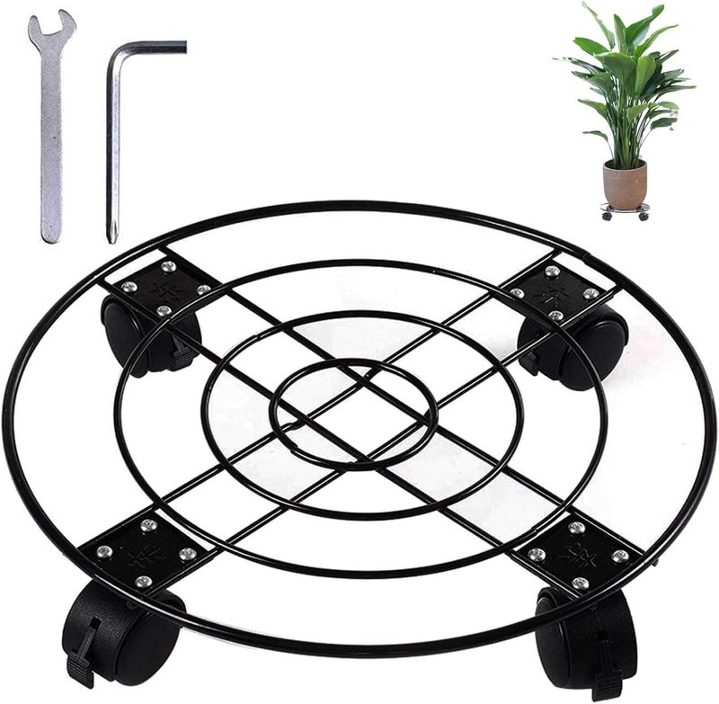 Homeyi Plant Caddy with Wheels Heavy Duty Metal Iron Large Potted Plant Stand Holder Move Around Indoor Outdoor Garden Patio Flower Pot Planter Adjustable Rolling Dolly Casters with Locking Black 13 Inches … - Image 1