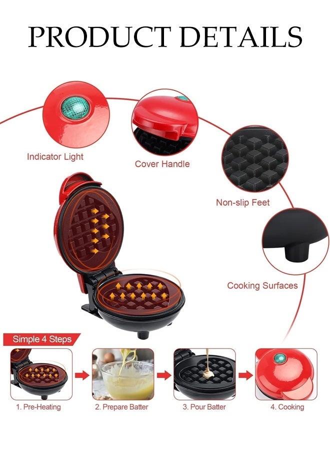 DUNISO Mini Waffle Maker with Indicator Lights,Easy to Clean, Non-Stick Surface, Electric Sandwich Machine for Breakfast, Dessert,  Pancakes or Other Snacks, Red - Image 4