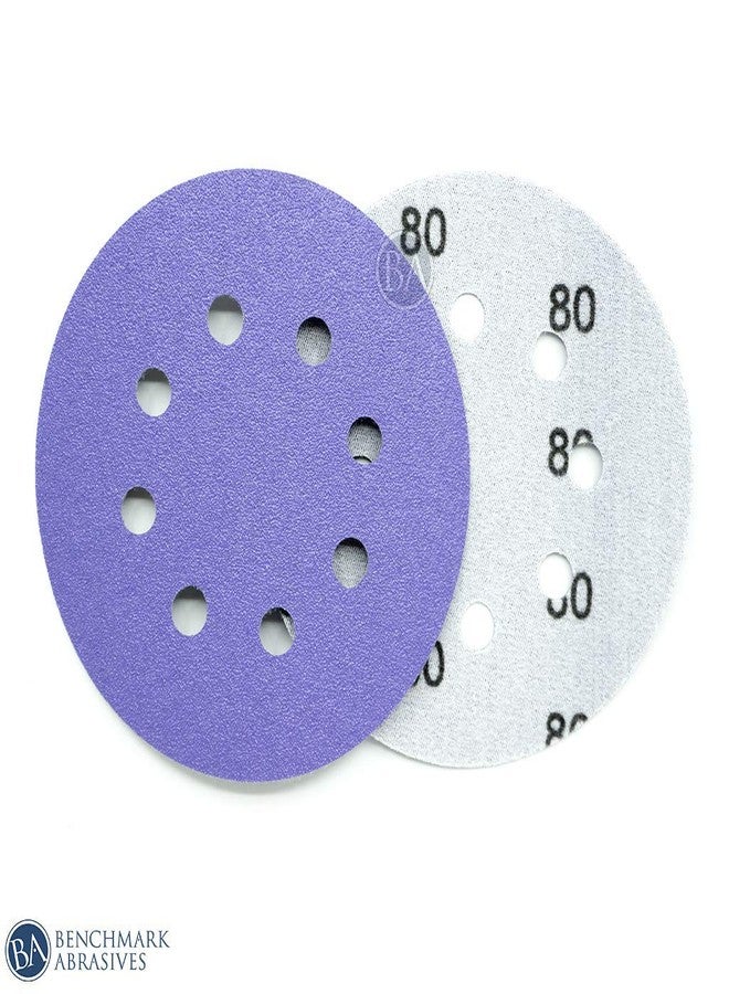 Benchmark Abrasives 5 Inch Sanding Discs Hook and Loop, Ceramic 8 Holes Adhesive Sandpaper for Surface Blending, Automotive - Orbital Sander Sandpaper (50 Discs), 100 Grit - Image 2