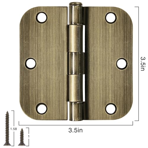 TDCHINGES 18 Pack Door Hinges Antique Brass 3.5 Inch Interior 3 1/2" Round 5/8" Radius Heavy Duty Metal Hardware Kit 3 ½" 5/8" Radius Flat Hinge for Bifold Doors Decor Master Bedroom Storage Room - Image 5
