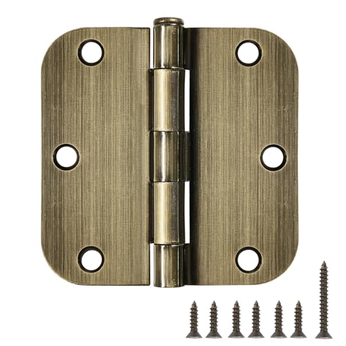TDCHINGES 18 Pack Door Hinges Antique Brass 3.5 Inch Interior 3 1/2" Round 5/8" Radius Heavy Duty Metal Hardware Kit 3 ½" 5/8" Radius Flat Hinge for Bifold Doors Decor Master Bedroom Storage Room - Image 1