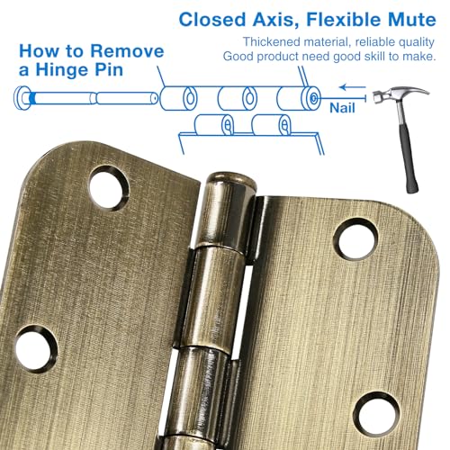 TDCHINGES 18 Pack Door Hinges Antique Brass 3.5 Inch Interior 3 1/2" Round 5/8" Radius Heavy Duty Metal Hardware Kit 3 ½" 5/8" Radius Flat Hinge for Bifold Doors Decor Master Bedroom Storage Room - Image 4