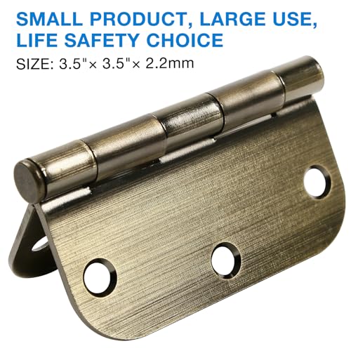 TDCHINGES 18 Pack Door Hinges Antique Brass 3.5 Inch Interior 3 1/2" Round 5/8" Radius Heavy Duty Metal Hardware Kit 3 ½" 5/8" Radius Flat Hinge for Bifold Doors Decor Master Bedroom Storage Room - Image 3