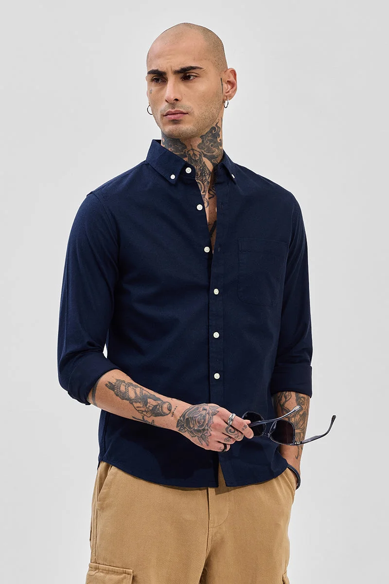 SNITCH Core Lab Dark Navy Button Down Slim Fit Shirt