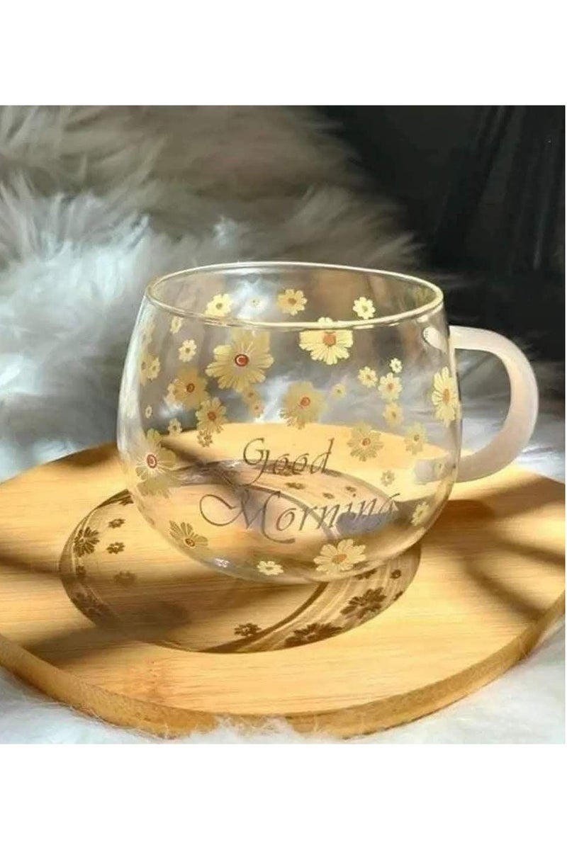 Good Morning Heat Resistant Tea,Coffee and Cold Drinks Glass Mug High Borosilicate Glass - Image 2