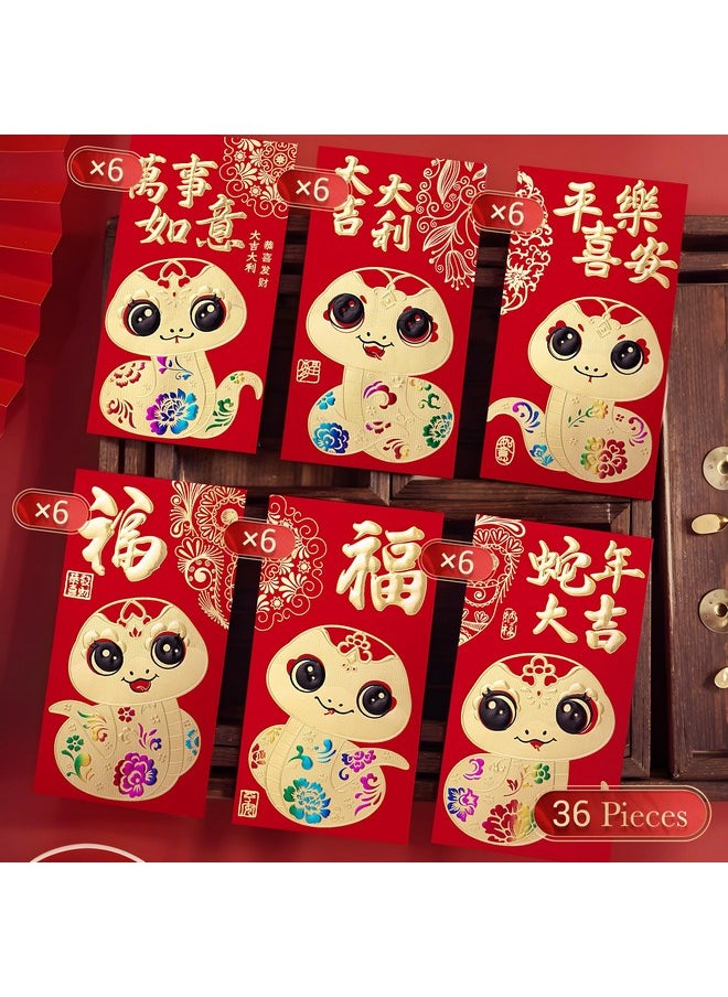 ThxToms 36Pcs Red Envelopes Chinese New Year,Red Chinese Envelopes For Money 2025 Snake Lunar New Year,6 Designs, Gold Purple Snake, L  - Image 3