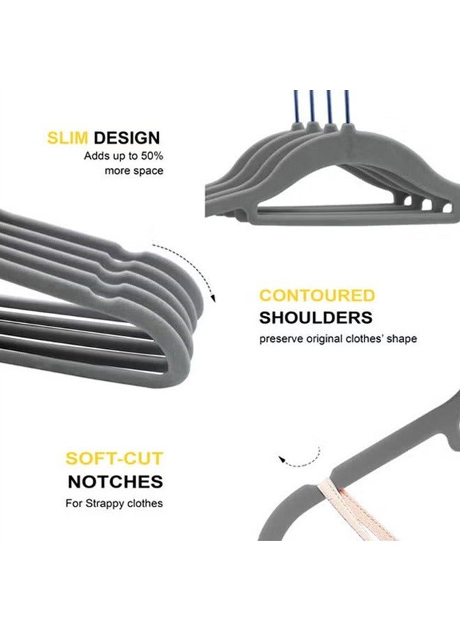 BLOOMING TIME 1 Set Of 100 Velvet Hangers Can Be Rotated 360 To Save Space Gray - Image 2
