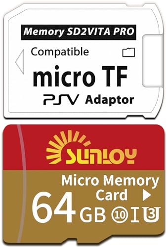 Sunloy SD2Vita 6.0 PS Vita Memory Card Adapter with 64GB Micro SD Card, High Speed microSDHC UHS-I Flash Memory Card with PSV Micro SD Card Adapter for PSV 1000/2000 PSTV FW 3.60 HENkaku Enso System - Image 1