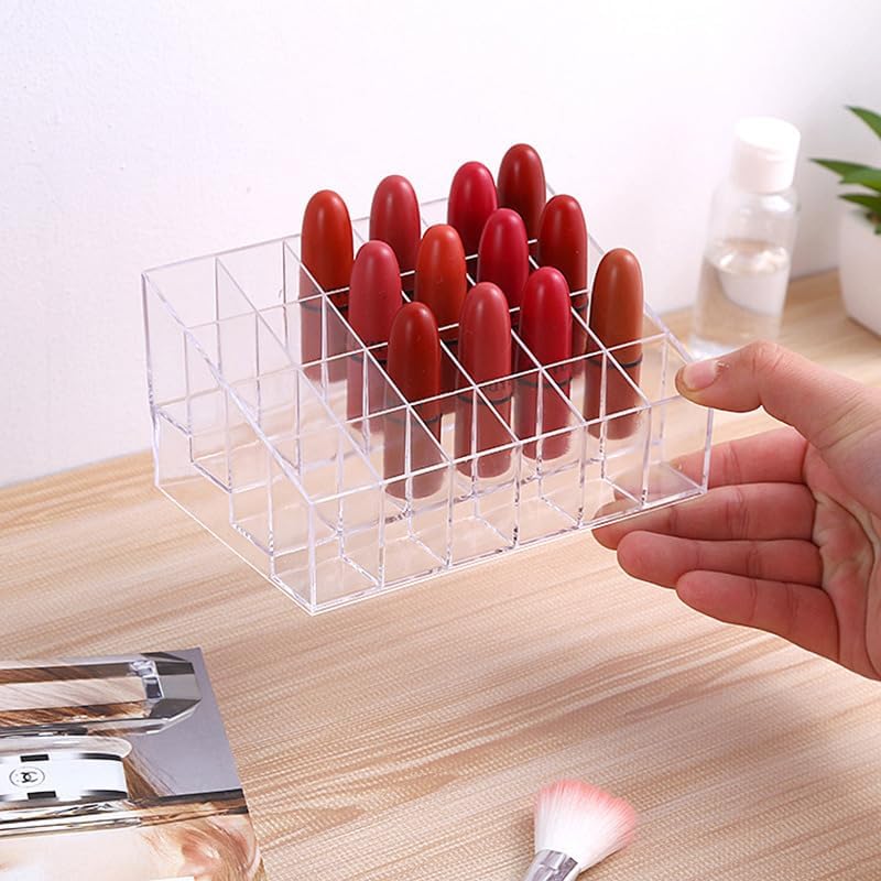 FOSCADIT Acrylic Multi Purpose Lipstick Cosmetics Stand Display Holder 24 Section Makeup Holder Home Storage Box Lipstick Holder Case Tools, Multi-Coloured - Image 4