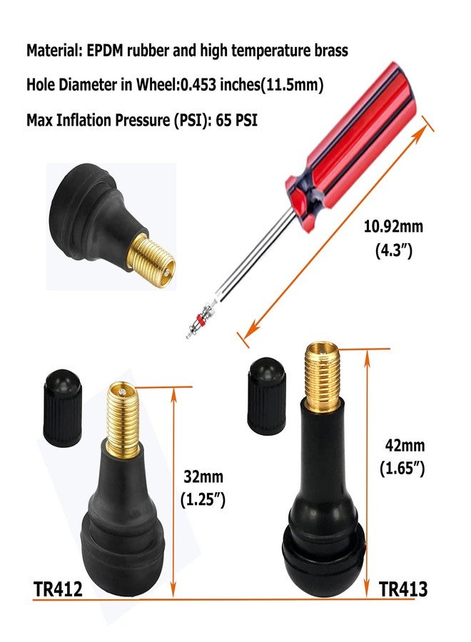 Dr.Roc مجموعة أدوات سحب صمامات الإطارات من د.روك - 1 x مثبت صمام، 10 x صمامات إطارات مقاومة للبرونز والأوزون من EPDM مع نوى الصمامات (6 x TR412، 4 x TR413)، 1 x مزيل نواة الصمام - Image 3