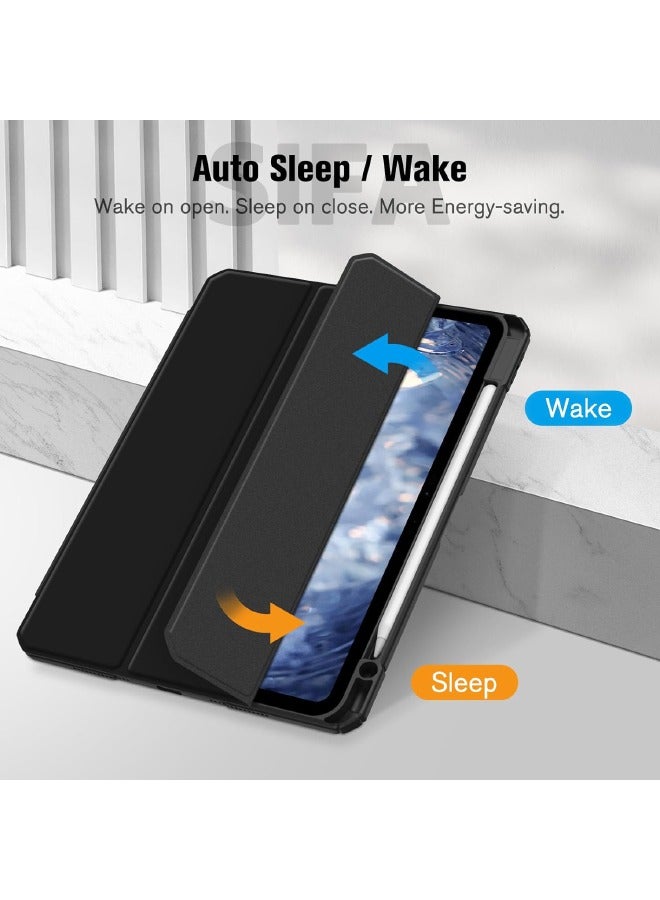 DUSALA iPad Pro (7th Generation) 13-inch (M4) 2024  Case, Hybrid Slim Trifold Stand Case with Apple Pencil Holder, Auto Wake Sleep, Smart Magnetic Cover Clear Acrylic Back Shockproof Case, Black - Image 3