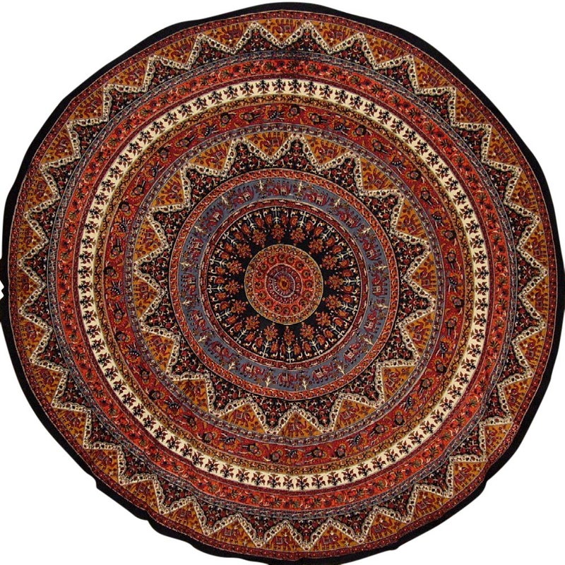 India Arts Indian Mandala Print Round Cotton Tablecloth 76"" Brown - Image 2