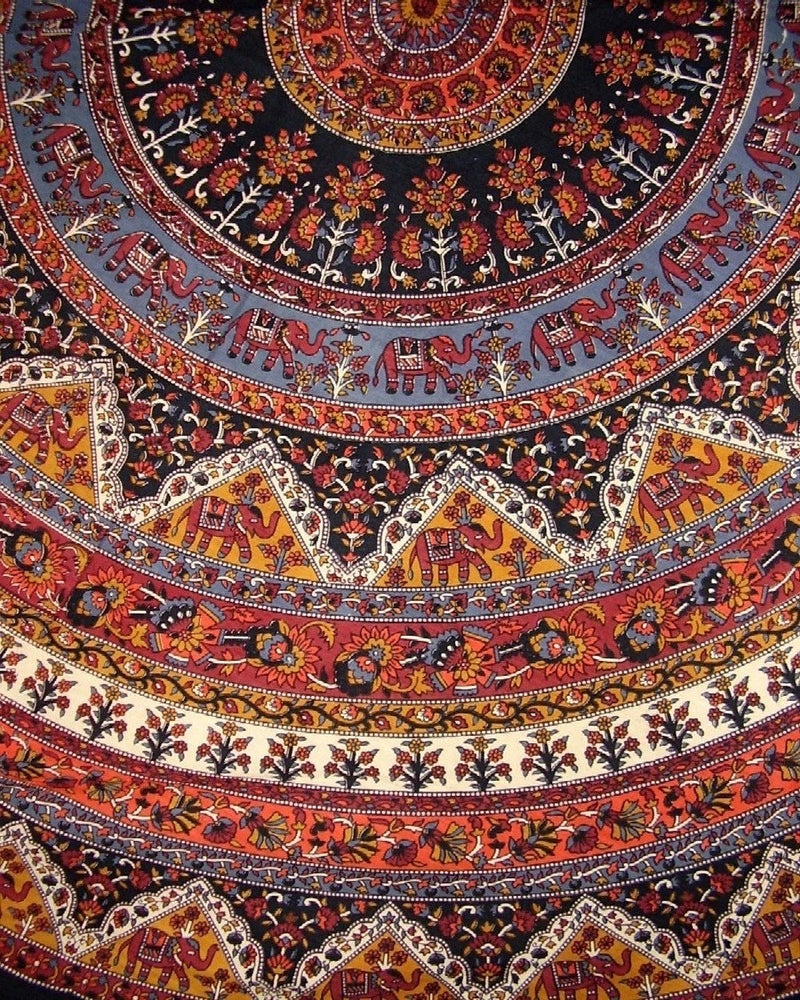 India Arts Indian Mandala Print Round Cotton Tablecloth 76"" Brown - Image 1