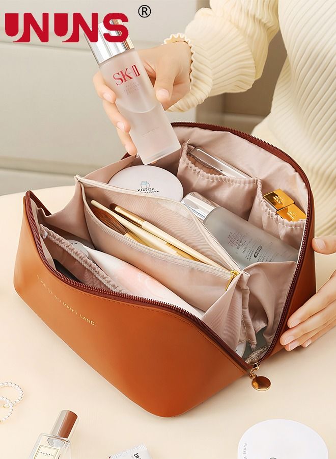 UNUNS Large-Capacity Travel Cosmetic Bag,Leather Makeup Bag,Waterproof Portable Cosmetic Bag For Women,Double-Layered Storage Toilet Bag - Image 2
