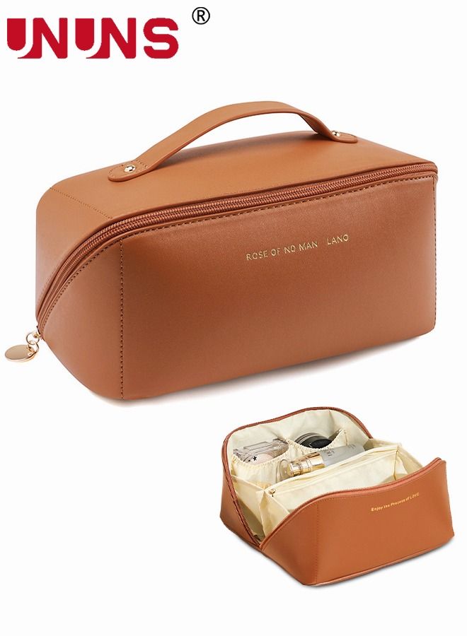UNUNS Large-Capacity Travel Cosmetic Bag,Leather Makeup Bag,Waterproof Portable Cosmetic Bag For Women,Double-Layered Storage Toilet Bag - Image 1