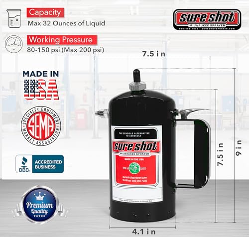 Sure Shot رشاش غير هوائي SURE SHOT A1000B سعة 1 لتر - علبة رش قابلة لإعادة التعبئة للزيوت، المذيبات، مزيلات الشحوم، والزيوت التشحيم - علبة فولاذية قابلة للشحن مع فوهات نحاسية - مصنوعة في الولايات المتحدة الأمريكية - 32 أونصة. - Image 2