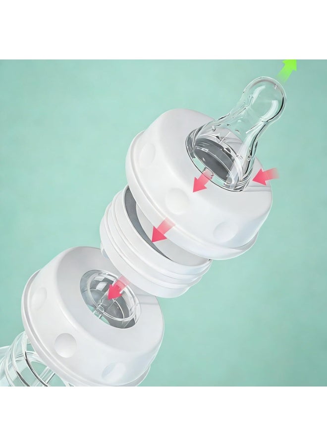 ATRJSZ 240ml Anti-Colic Babys Bottle - 2 Pack Hands-Free Nursing System with Tube Straw | Adjustable Flow Milk Bottle with Slow Flow Breast-Like Teat for Natural Latch | Infant Feeding Essentiales - Image 4