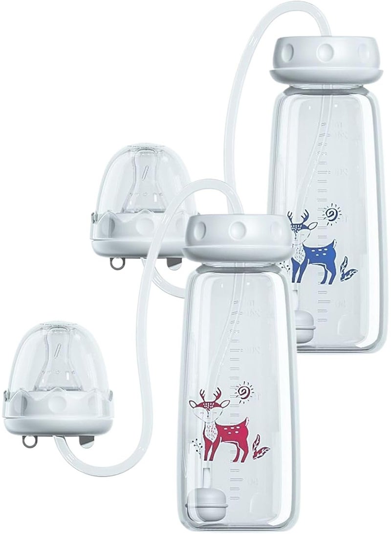ATRJSZ 240ml Anti-Colic Babys Bottle - 2 Pack Hands-Free Nursing System with Tube Straw | Adjustable Flow Milk Bottle with Slow Flow Breast-Like Teat for Natural Latch | Infant Feeding Essentiales - Image 1