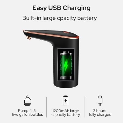 COSTAR Water Dispenser Pump for 20 Litre Bottle, USB Rechargeable Water Pump, Portable Drinking Pump for Home, Office, Camping and Parties, Golden&Black - Image 3