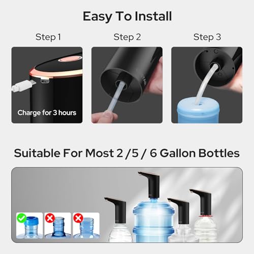 COSTAR Water Dispenser Pump for 20 Litre Bottle, USB Rechargeable Water Pump, Portable Drinking Pump for Home, Office, Camping and Parties, Golden&Black - Image 2