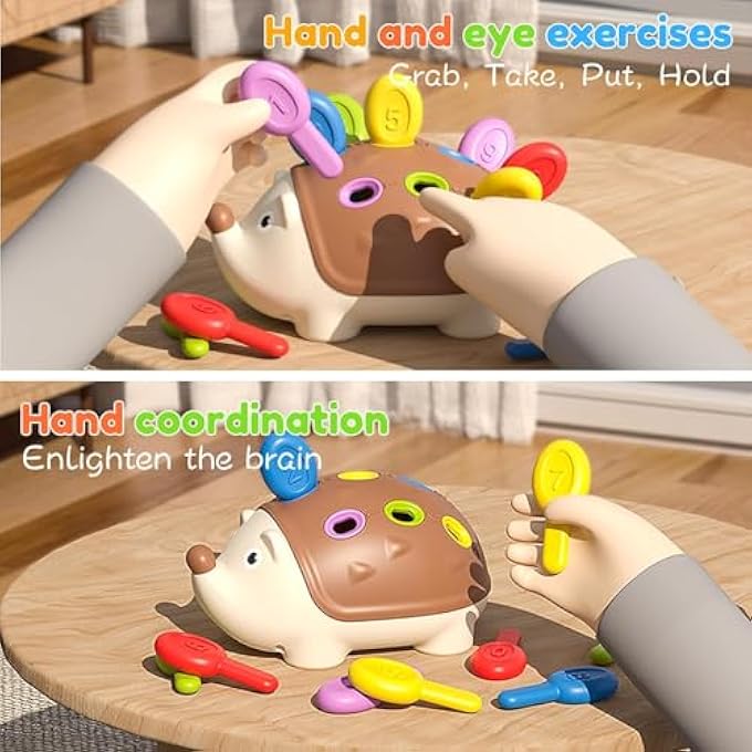 MOTOR TOYS FOR TODDLERS 1-3, BABY HEDGEHOG MONTESSORRI LEARNING EDUCATIONAL COUNTING SORTER TOY, DEVELOPMENT INFANT STOCKING STUFFER GIFT 6 9 12 18 MONTH 1 2 3 YEAR OLD BOY GIRL KID - Image 4