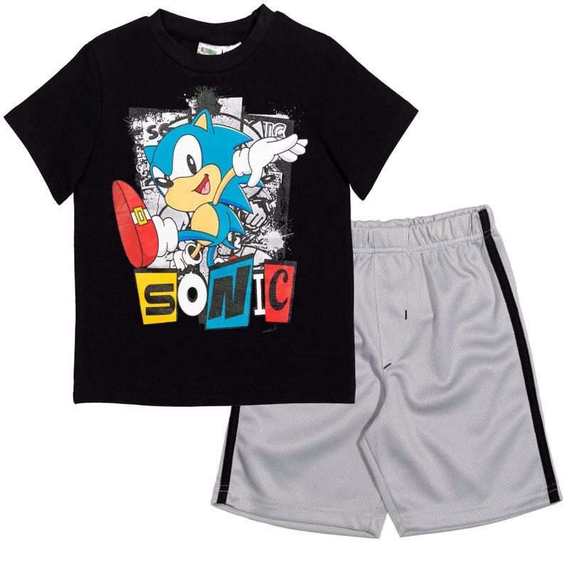 SEGA Sonic The Hedgehog Toddler Boys T-Shirt and Mesh Shorts Outfit Set Black/Gray 5T - Image 1