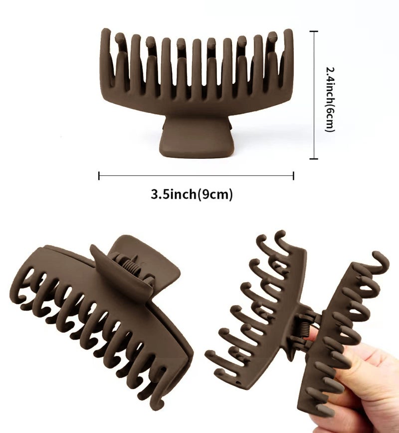 Handmade women's strong grab clip 3.5 inches double row non-slip matte hair claw clip 4 pcs (black, brown, rice, coffee) - Image 3