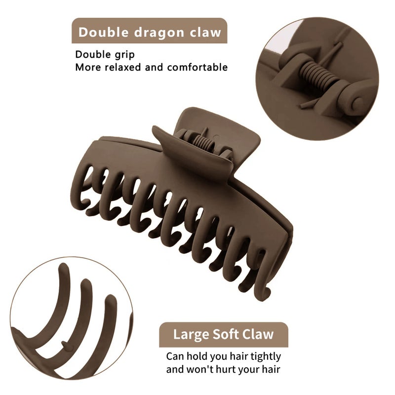 Handmade women's strong grab clip 3.5 inches double row non-slip matte hair claw clip 4 pcs (black, brown, rice, coffee) - Image 4