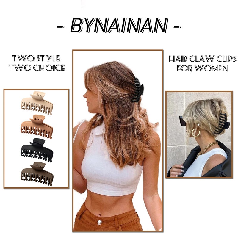 Handmade women's strong grab clip 3.5 inches double row non-slip matte hair claw clip 4 pcs (black, brown, rice, coffee) - Image 2