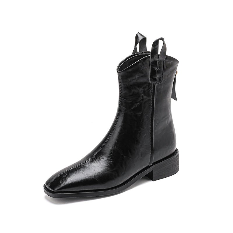 Small Short Boots Women'S New Martin Boots For 2024 32-43 British Motorcycle Style Square Head Solid Color Low Boots - Image 1