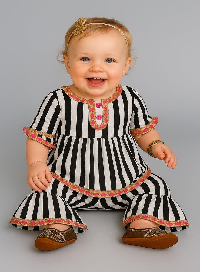 A.T.U.N. (ALL THINGS UBER NICE) Baby Girls Striped Kurti and Sharara Set | Stylish Clothing Set - Image 2
