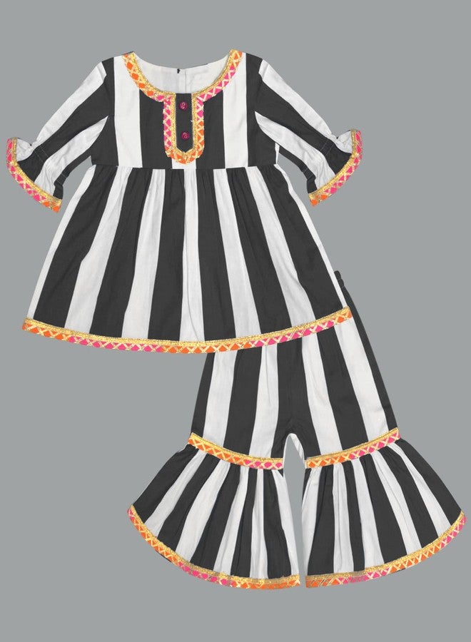 A.T.U.N. (ALL THINGS UBER NICE) Baby Girls Striped Kurti and Sharara Set | Stylish Clothing Set - Image 3