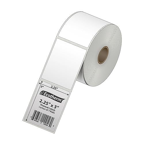 Ecotherm 2.25" x 3" Thermal Labels | 4 Rolls | 2100 Labels | fits Zebra, Munbyn, Rollo, Godex, Arkscan, iDPRT, Offnova Thermal Label Printers and More | Blank White Adhesive Stickers by Ecotherm - Image 2