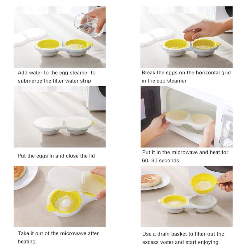 MURTISIDDH Microwave Compatible Egg Poacher, Non-Stick Double Cup Egg Boiler with Built-In Draining System, Effortless and Fast Cooking for Perfect Poached Eggs - Image 4
