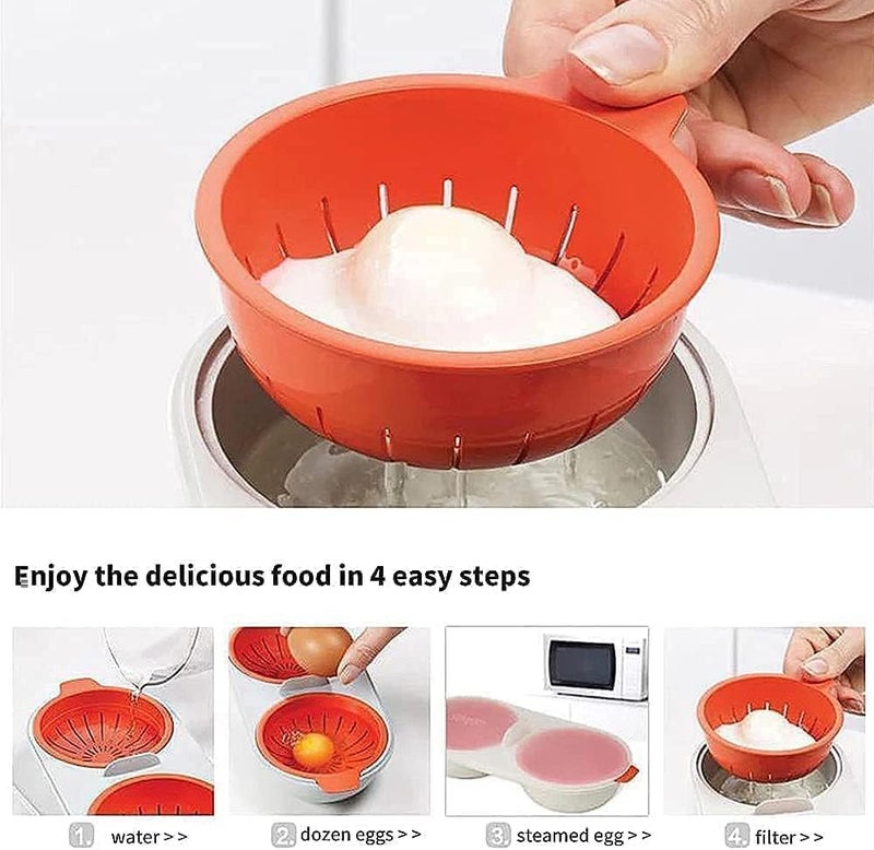 MURTISIDDH Microwave Compatible Egg Poacher, Non-Stick Double Cup Egg Boiler with Built-In Draining System, Effortless and Fast Cooking for Perfect Poached Eggs - Image 2